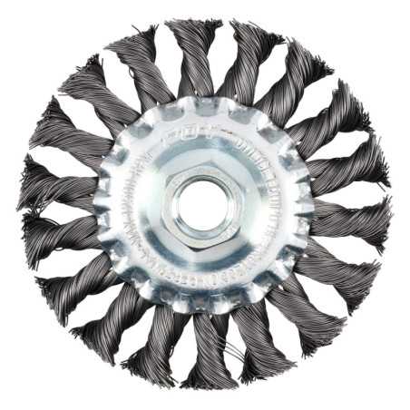 C319 Carda circular trenzada alambre delgado 4" x 0.35 con rosca 5/8" Foy
