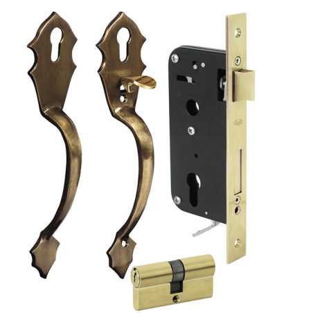 L119QLA Conjunto Classic función doble latón antiguo llave de puntos Lock