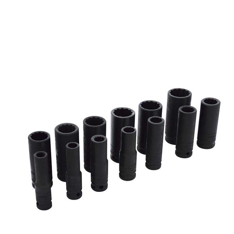 74103 Juego de dados largos de impacto cuadro de 1/2" 12 puntas en pulgadas 13 piezas Urrea