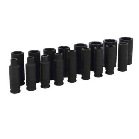 72216 Juego de dados largos de impacto métricos cuadro de 3/8" 12 puntas 17 piezas Urrea