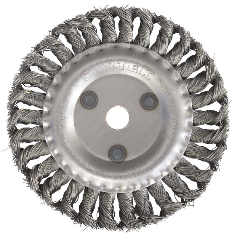 C527 Carda circular trenzada alambre grueso 6" x 0.51 mm con centro 5/8" Surtek