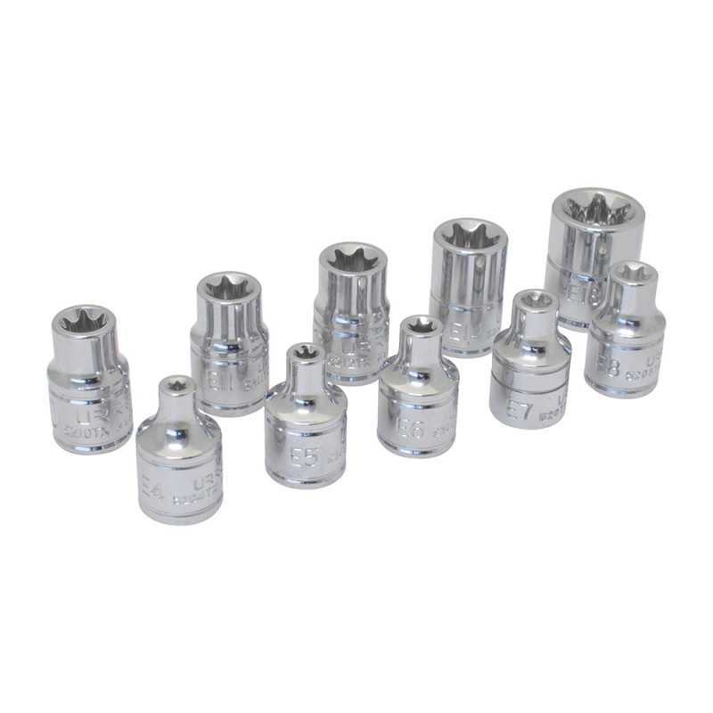 5200TX Juego de dados Torx hembra cuadro de 3/8" en riel 10 piezas Urrea 5200TX Juego de dados Torx hembra cuadro de 3/8" en riel 10 piezas Urrea
