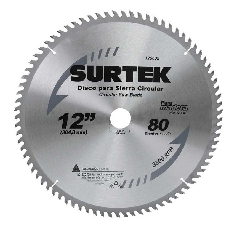 120632 Disco para sierra circular para corte madera 80 dientes 12" Surtek