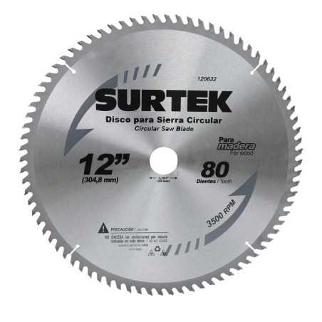 120632 Disco para sierra circular para corte madera 80 dientes 12" Surtek