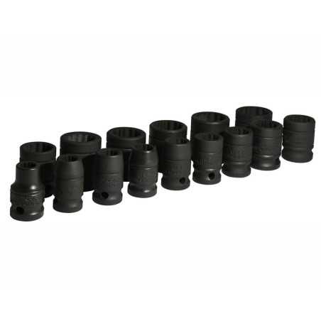 74201 Juego de dados de impacto cuadro de 1/2" 12 puntas métricos 15 piezas Urrea