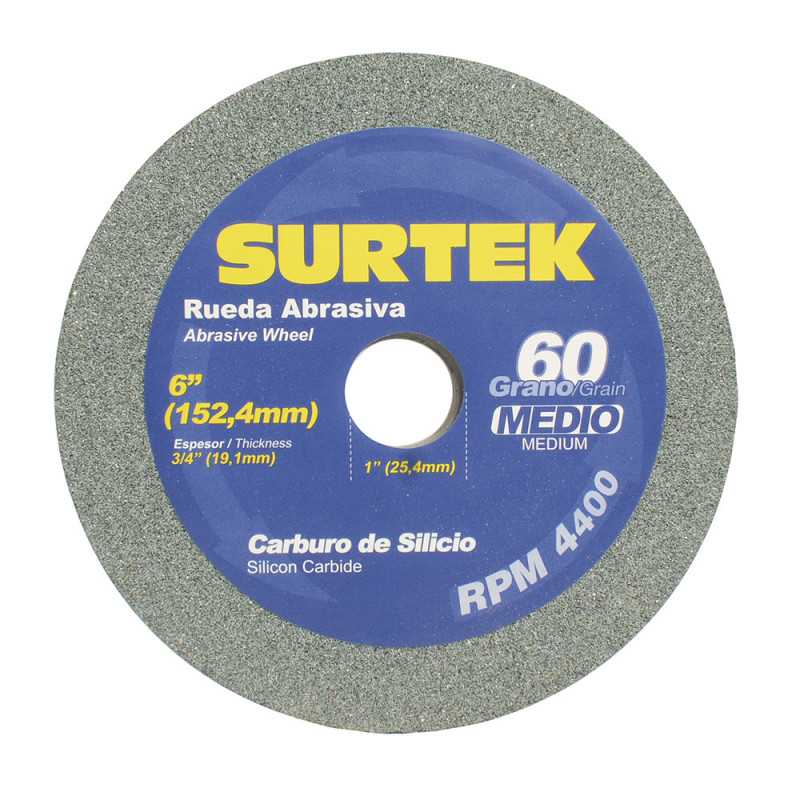 128030 Rueda abrasiva de carburo de silicio grano 60 6" x 3/4" Surtek