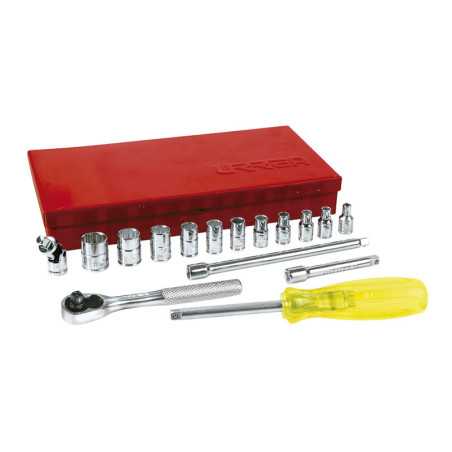 47111 Juego de dados y accesorios cuadro de 1/4" en pulgadas 17 piezas Urrea
