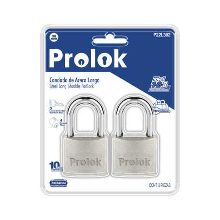 P22L382 Juego de candados de acero largos 38 mm llave estándar 2 piezas Prolok