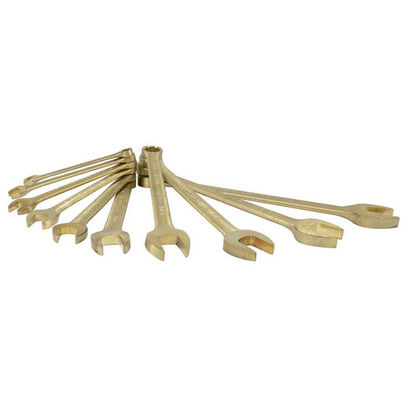 UH1200G Juego de llaves combinadas de bronce-aluminio antichispa en pulgadas 12 puntas 10 piezas Urrea