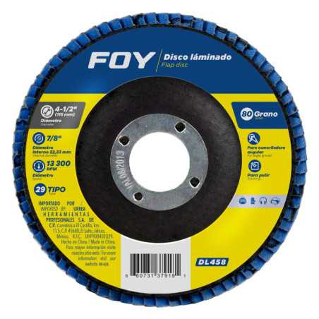DL458 Disco laminado tipo 29 grano 80, 4-1/2" Foy
