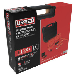 Juego de dados y accesorios cuadro de 1/2" métricos para 1000 V, 11 piezas Urrea