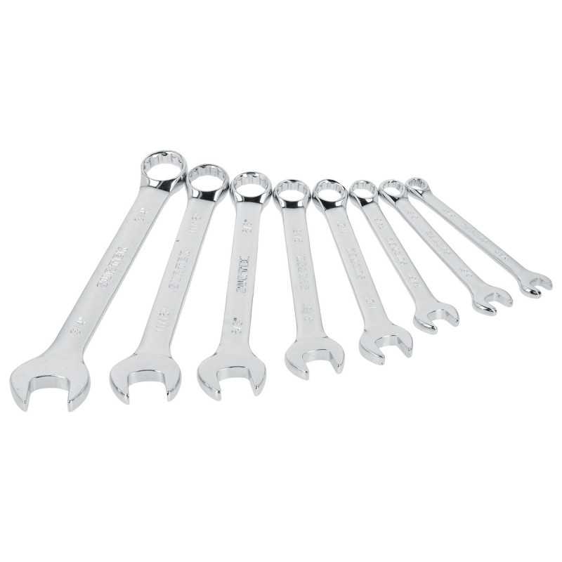 Juego de llaves combinadas pulido espejo métricas, 12 puntas, 8 piezas en rack Surtek Juego de llaves combinadas pulido espejo métricas, 12 puntas, 8 piezas en rack Surtek