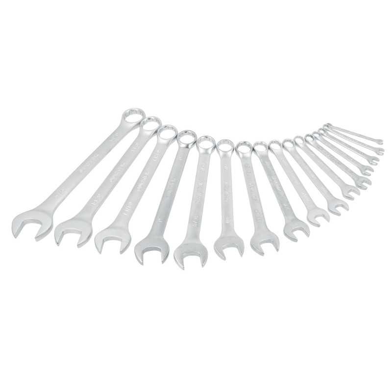 Juego de llaves combinadas satinadas en pulgadas, 12 puntas, 16 piezas en estuche Surtek Juego de llaves combinadas satinadas en pulgadas, 12 puntas, 16 piezas en estuche Surtek