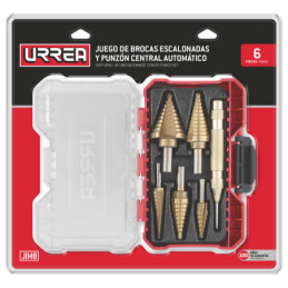 Juego de brocas escalonadas y punzón central automático, 6 piezas Urrea