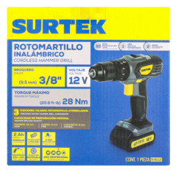 Taladro/atornillador 3/8" batería de Li-ion 12 V 28 Nm Surtek
