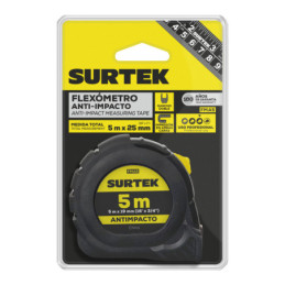 Flexómetro con carcasa anti-impacto cinta color negro 5 m x 25 mm Surtek