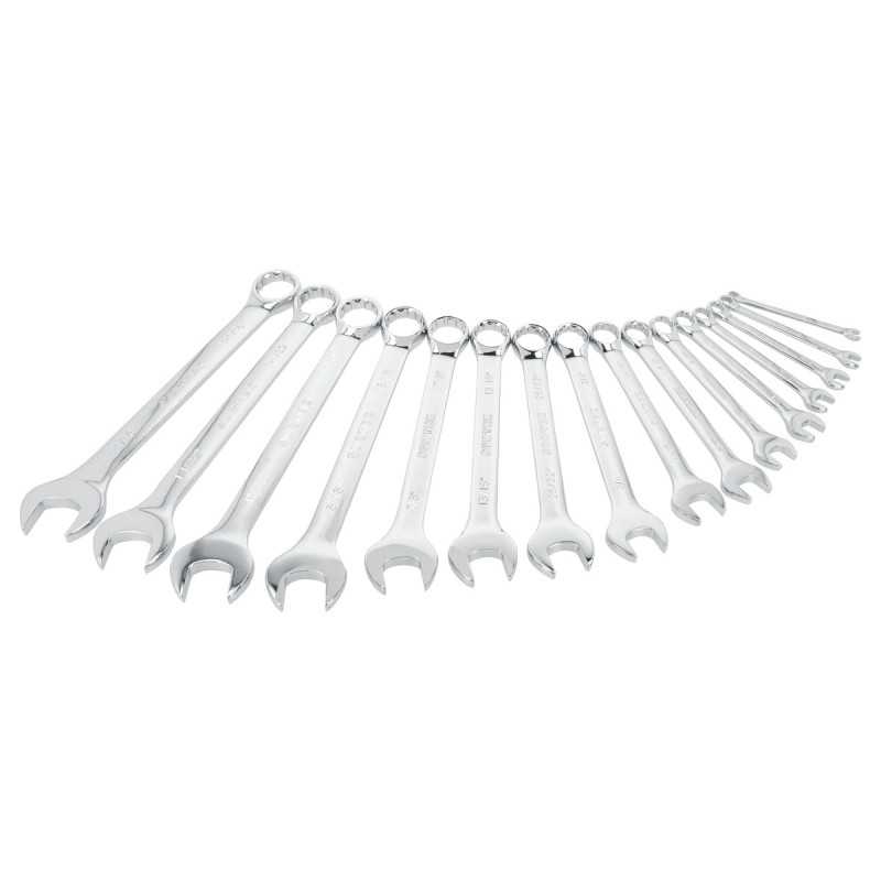 Juego de llaves combinadas pulido espejo métricas, 12 puntas, 16 piezas en rack Surtek Juego de llaves combinadas pulido espejo métricas, 12 puntas, 16 piezas en rack Surtek