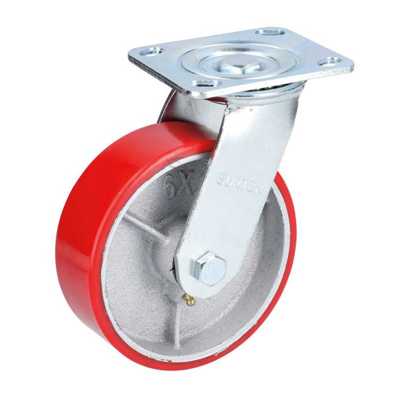 RP15G Rodaja de fierro con poliuretano rojo giratoria 6" Surtek