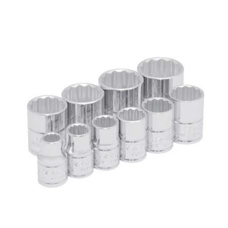 52118 Juego de dados cuadro de 3/8" 12 puntas en pulgadas en riel 10 piezas Urrea