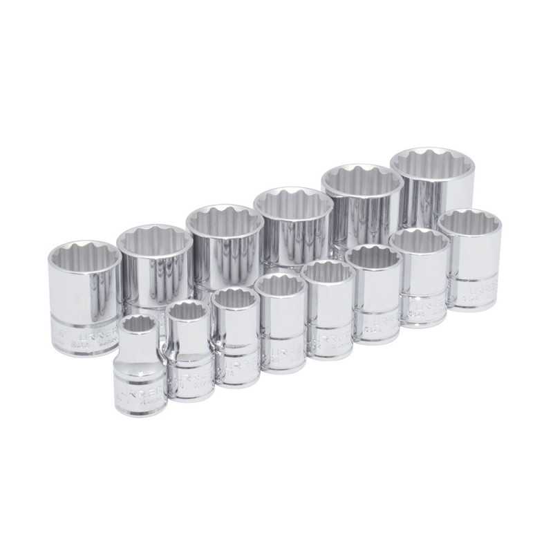 5400PA Juego de dados cuadro de 1/2" 12 puntas en pulgadas en riel 14 piezas Urrea