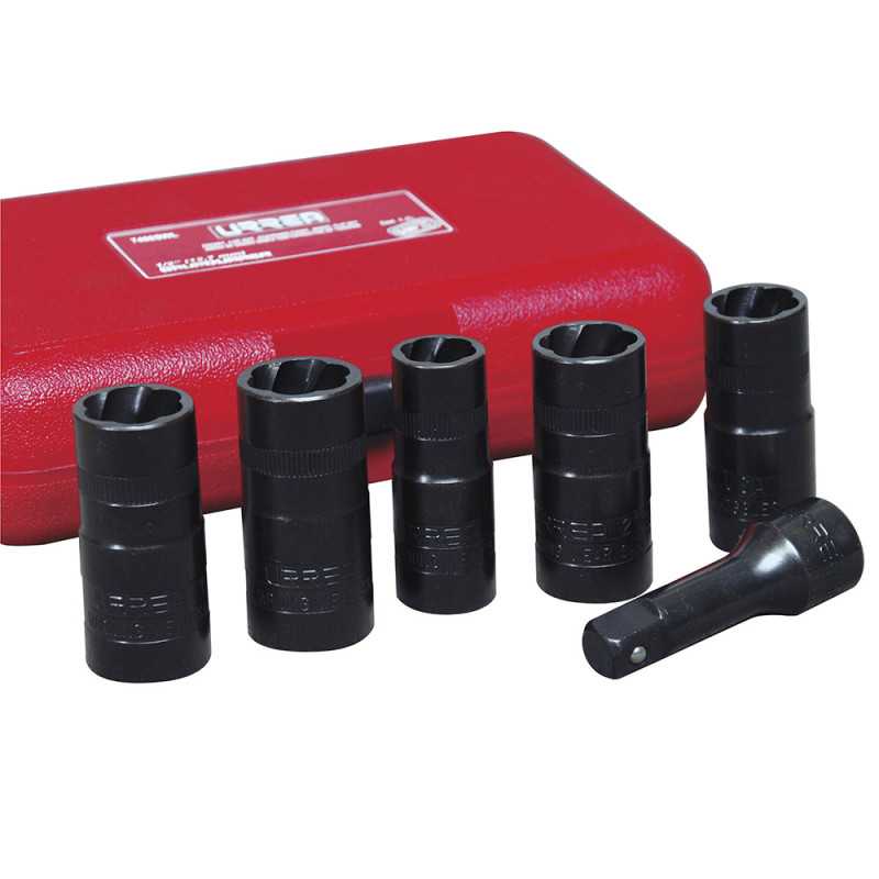 7400SWL Juego de extractor tuercas barridas doble boca 1/2" 6 piezas Urrea 7400SWL Juego de extractor tuercas barridas doble boca 1/2" 6 piezas Urrea