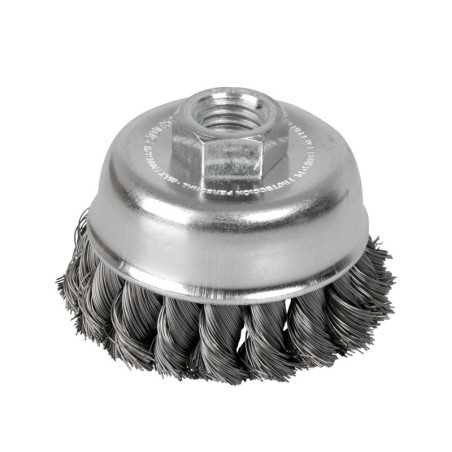 C513 Carda copa trenzada alambre delgado 3" x 0.35 mm con rosca M14 Surtek