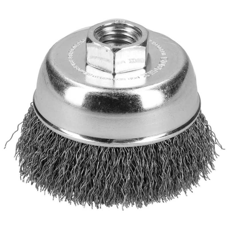 C605 Carda copa trenzada alambre delgado acero inoxidable 5" x 0.30 mm con rosca M14 Surtek