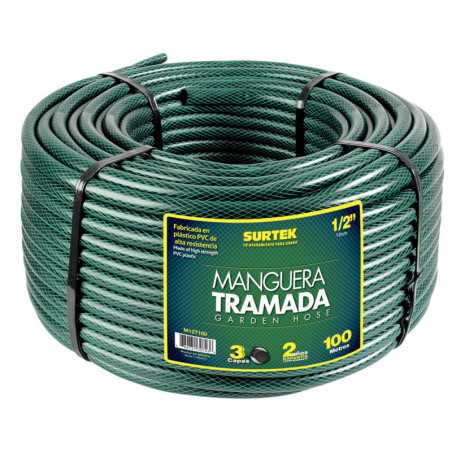 M12T100 Manguera para jardín tramada en rollo verde 1/2" 100 m Surtek