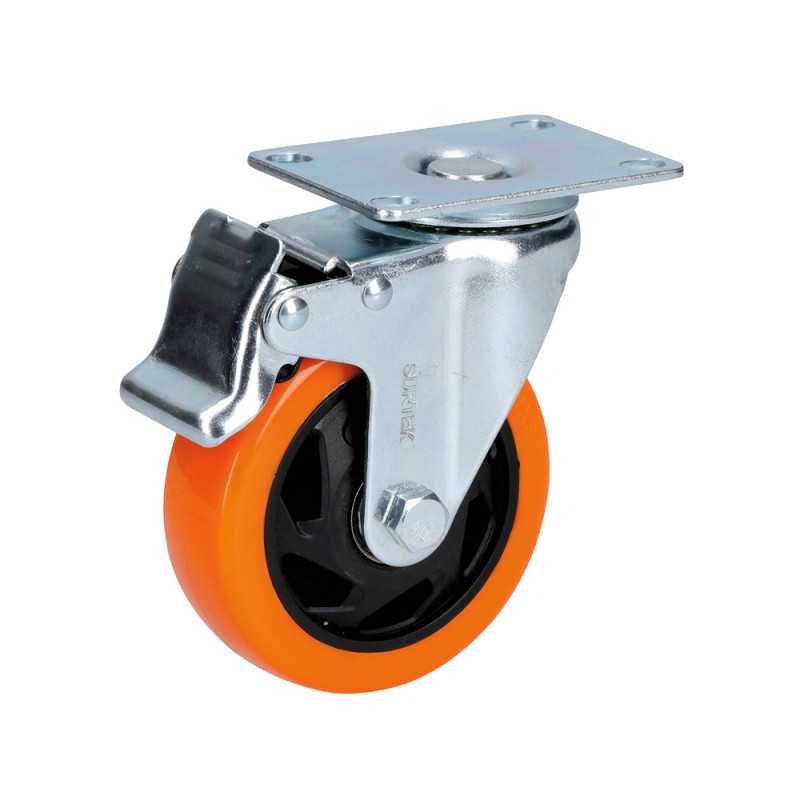 RV6B Rodaja de PVC naranja giratoria con freno 2-1/2" Surtek