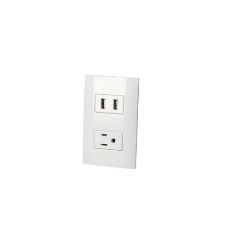 P432B Placa 1 contacto 1 USB doble 1/3 línea Americana color blanco Surtek