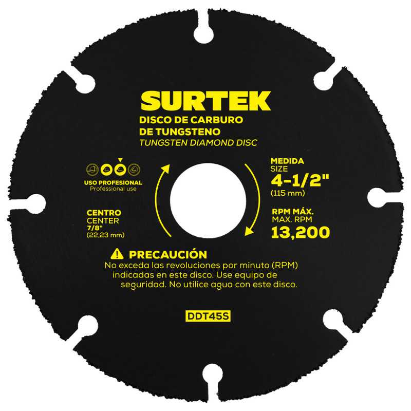 DDT45S Disco de diamante multi-corte punta de carburo de tungsteno 4-1/2" Surtek