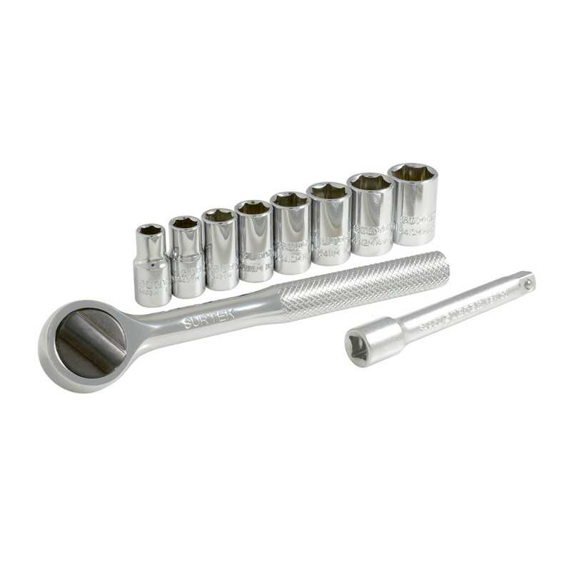 A03M Juego de dados y accesorios cuadro de 1/4" métrico 10 piezas Surtek