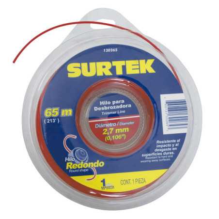 130265 Nailon para desbrozadora doble blíster 2.7 mm x 65 m Surtek