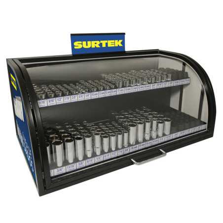 126094 Exhibidor con dados cortos y largos cuadro de 3/8" y 1/2" 271 piezas Surtek