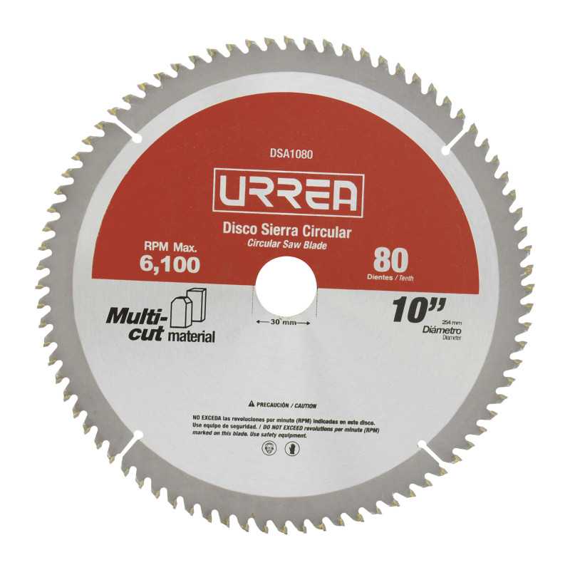 DSA1080 Disco para sierra circular para corte multi-material 80 dientes 10" Urrea