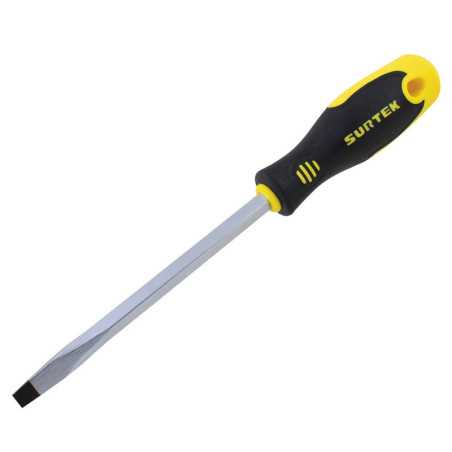 D264 Destornillador con mango bimaterial punta plana barra cuadrada 1/4" x 4" Surtek