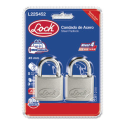 L22C70TCSB Candado de acero para cortina metálica 70 mm cromo satinado llave tetra Lock