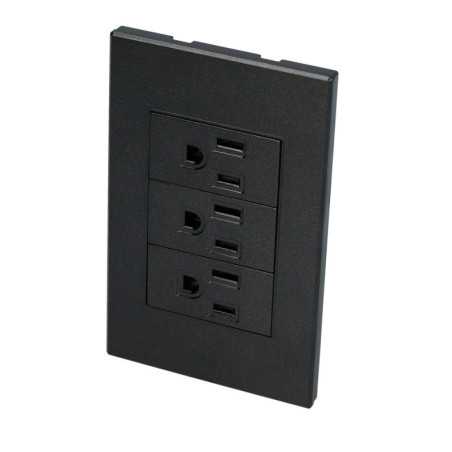P628N Placa 3 contactos 1/3 línea Premium color negro Surtek