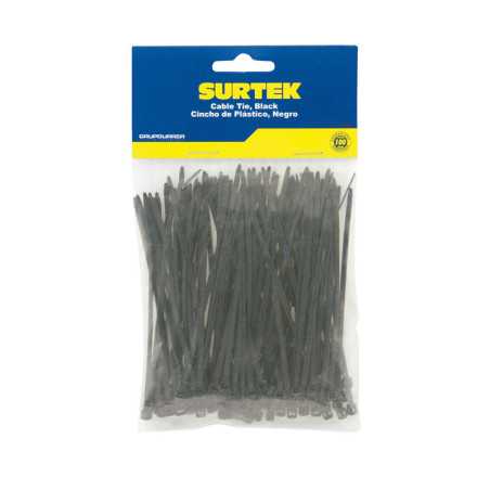 114203 Cinchos plásticos 165 x 2.5 mm tensión 8 Kg de 100 piezas color negro Surtek