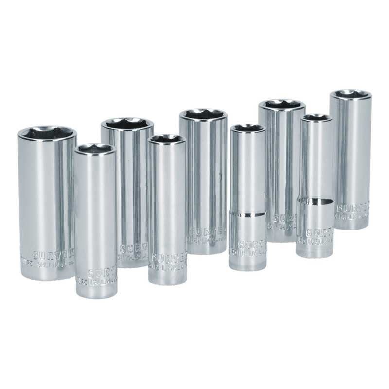 S12M Juego de dados largos cuadro de 3/8" 6 puntas métricos 9 piezas Surtek S12M Juego de dados largos cuadro de 3/8" 6 puntas métricos 9 piezas Surtek
