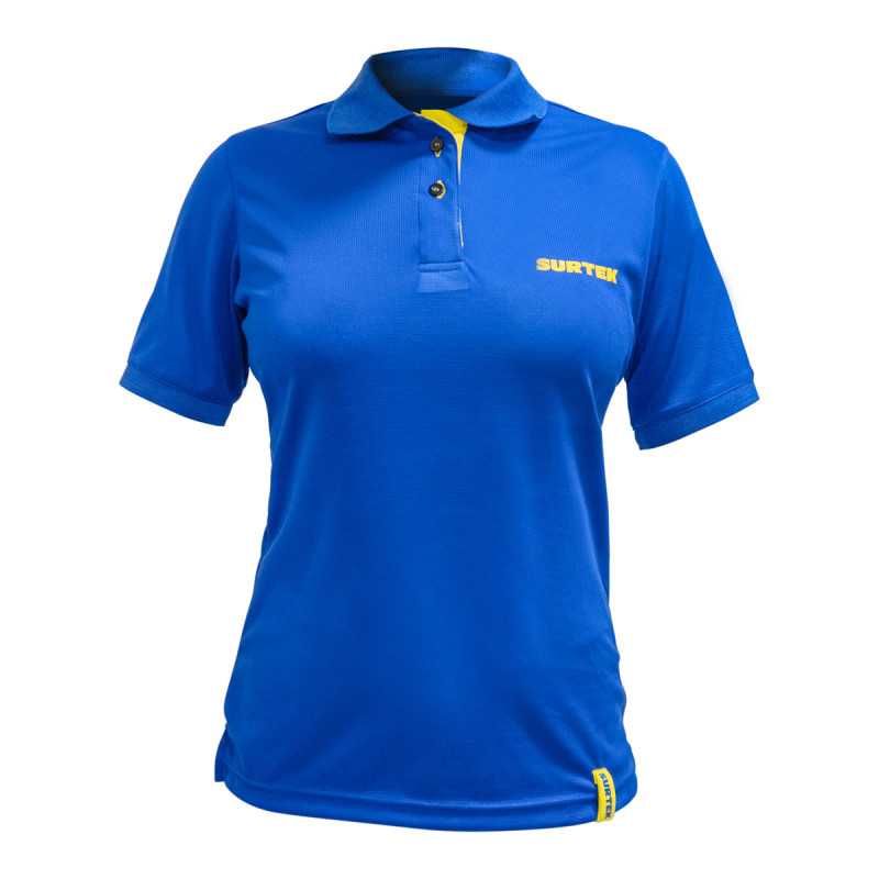 PDFS Playera tipo polo dry fit para dama color azul talla CH Surtek