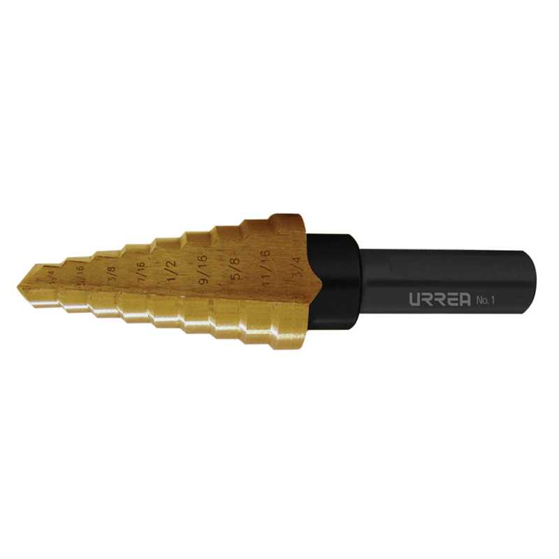 BME5 Broca escalonada con doble estría 5 9/16" a 1" zanco 3 planos Urrea BME5 Broca escalonada con doble estría 5 9/16" a 1" zanco 3 planos Urrea