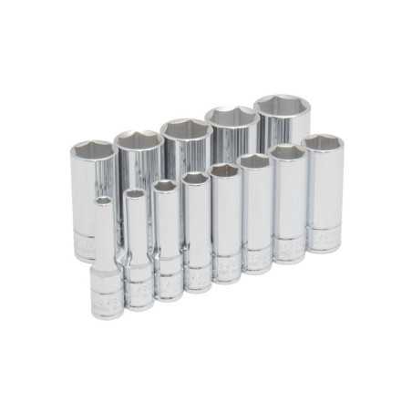52114 Juego de dados largos cuadro de 3/8" en pulgadas 6 puntas en riel 13 piezas Urrea