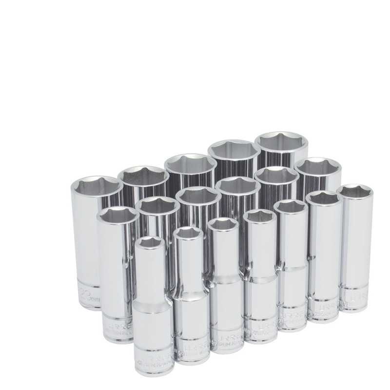 54203 Juego de dados largos cuadro de 1/2" 6 puntas métricos 18 piezas Urrea 54203 Juego de dados largos cuadro de 1/2" 6 puntas métricos 18 piezas Urrea