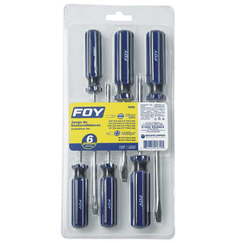 FDE6 Juego de destornilladores con mango de PVC combinados 6 piezas Foy FDE6 Juego de destornilladores con mango de PVC combinados 6 piezas Foy
