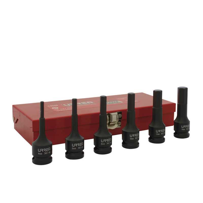 74250 Juego de dados de impacto con punta hexagonal cuadro de 1/2" métricos 6 piezas Urrea 74250 Juego de dados de impacto con punta hexagonal cuadro de 1/2" métricos 6 piezas Urrea