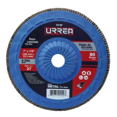 FD78P Disco laminado tipo 27 grano 80 con respaldo plástico 7" Urrea