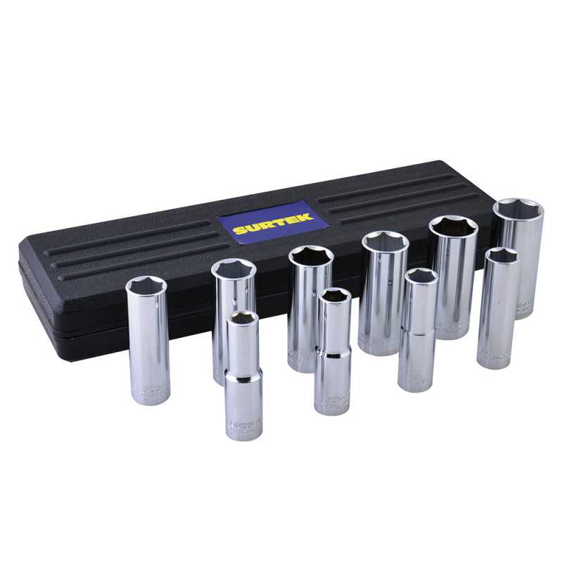 F5800HL Juego de dados largos cuadro de 1/2" 6 puntas en pulgadas 10 piezas Surtek F5800HL Juego de dados largos cuadro de 1/2" 6 puntas en pulgadas 10 piezas Surtek