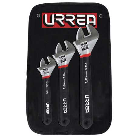 795G Juego de llaves ajustables cromadas con mango Rubber Grip 3 piezas Urrea