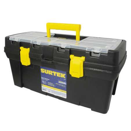 125074 Caja portaherramientas plástica con broches plásticos y organizador 20" x 9" x 10" Surtek